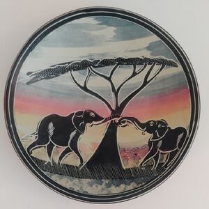 Elephant Art Plate with Sunset Design 6"